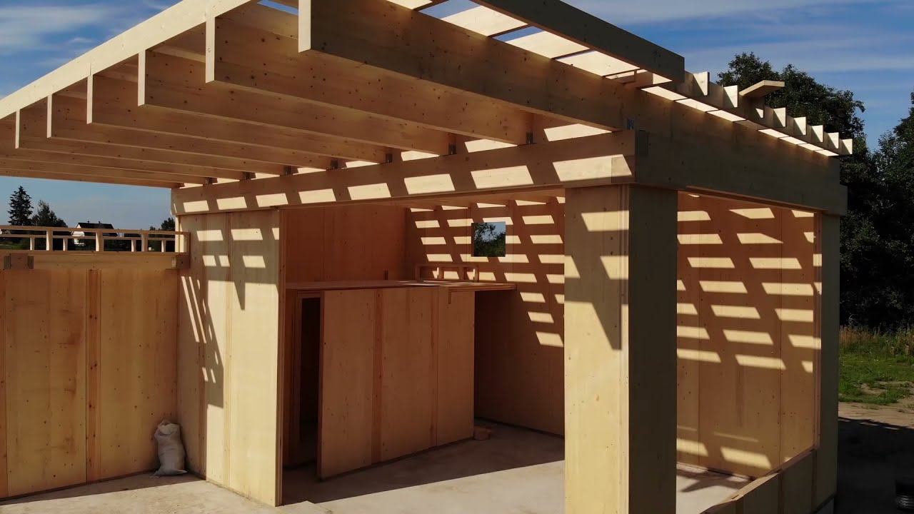 Монтаж каркасного дома с использованием CLT панелей