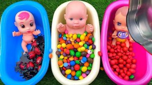 Satisfying ASMR Video l Rainbow Color Yummy Candy Mixing with Three Magic Bathtubs - Cutting ASMR