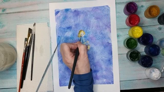Ангелочек. Рисуем с детьми Ангелочка гуашью и блестками. Фэнтези рисунок.