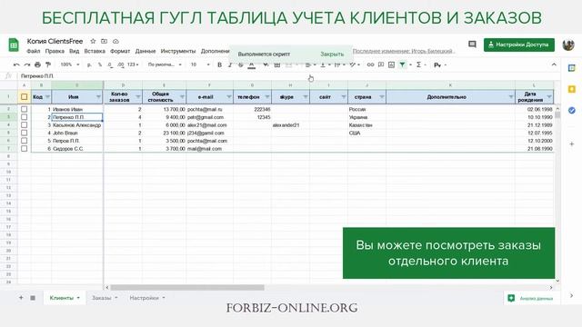Учет заказов и клиентов в Гугл таблице: БЕСПЛАТНАЯ CRM, готовый шаблон