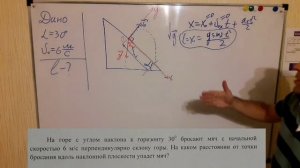 На горе с углом наклона к горизонту 30 бросают мяч с начальной скоростью 6 м/с