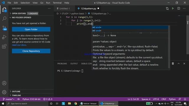 Printing 1 12 123 1234 Pattern in Python