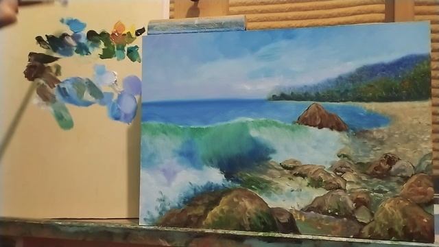 Как рисовать волну маслом|учимся рисовать море|как рисовать море маслом для начинающих смотреть онлайн