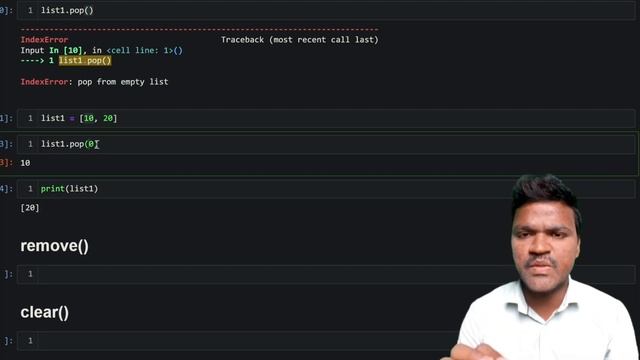Python list deletion methods pop() remove() clear() | #pythonlists #listinpython #pop #remove #clea