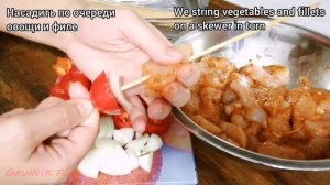 Шашлычки из курицы с овощами в духовке на шпажках  | Chicken skewers