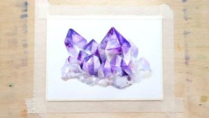 Рисую акварелью кристалл аметиста