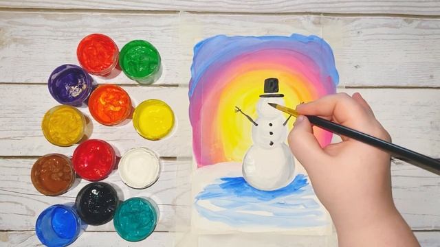 Как нарисовать снеговика гуашью. Простой рисунок красками. Урок рисования смотреть онлайн