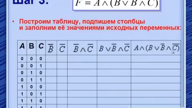 Алгоритм составления таблиц истинности для сложных логических выражений смотреть онлайн