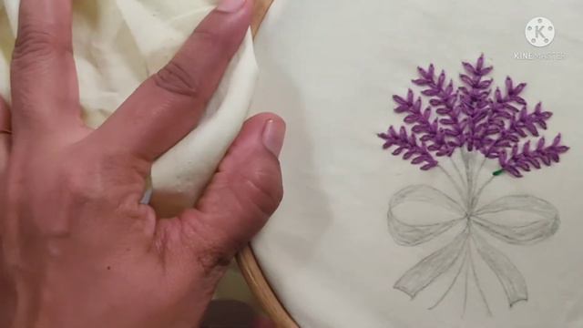 Hand embroidery: lavender  flower design:lazy Daisy stitch:stemstitch: cross stitchbow: Blossom hub