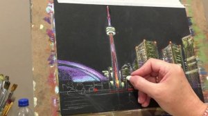 Oil pastel. Drawing night city. Toronto. Масляная пастель. Рисуем ночной город Торонто.