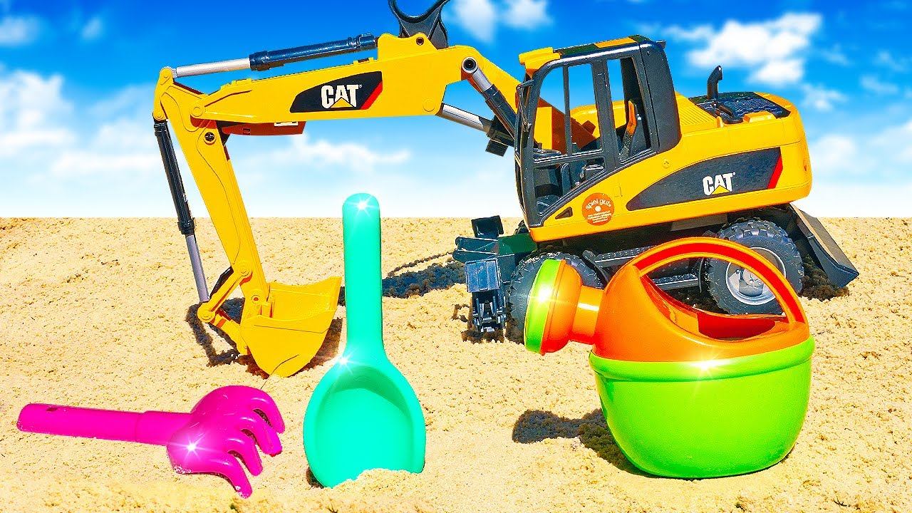 Песочница для малышей. Превращаем игрушки в машинки-помощники! Видео для самых маленьких смотреть онлайн