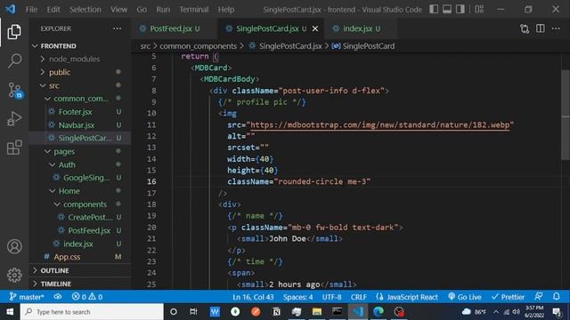Simple Social Media Website Using React.js, React router dom v6,Material Bootstrap React components