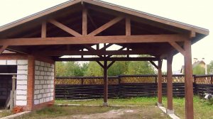 Деревянный Навес для двух автомобилей к хозблоку 7х6,5м