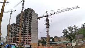 Монтаж башенного крана LIEBHERR. Tower crane assembly. Timelapse