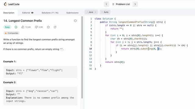 Leetcode | 14. Longest Common Prefix | Easy | Java Solution