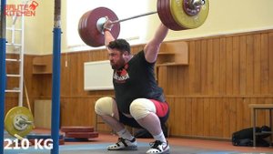 Lasha Talakhadze - heavy weightlifting training: snatch 210 / squat 305