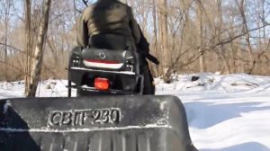 Снегоход Stels S800 Росомаха идет по следам амурского тигра. Siberian amur tiger