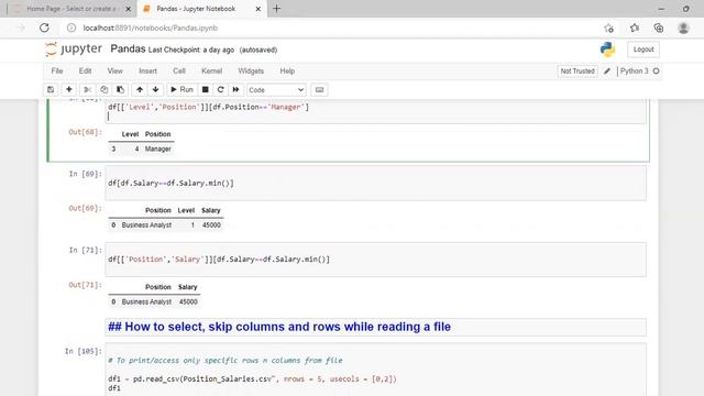 Python-Pandas || Select columns & rows using conditions & parameter Lecture -3 #pythonpandas #pytho
