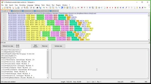 CSV Lint plug-in for Notepad++, view and edit text data more easily