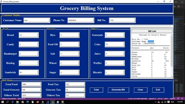 Grocery Management System project in Python with source code | grocery store project in python