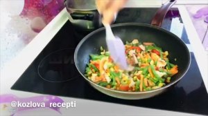 Рецепт Спагетти. Гречневые спагетти с овощами в сливочном соусе.