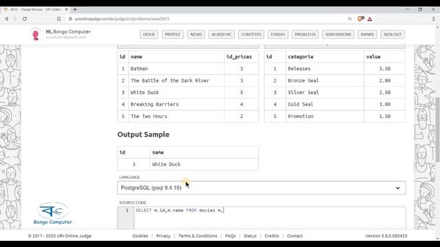 How to Solve URI Online Judge SQL Problem #2613 Cheap Movies