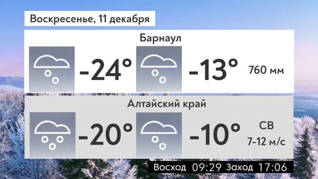 Погода на 10-11 декабря в Алтайском крае смотреть онлайн