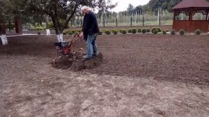 Рыхление почвы под посев травы и закрытие влаги.