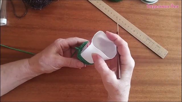 Вязаный тюльпан в горшочке часть 1