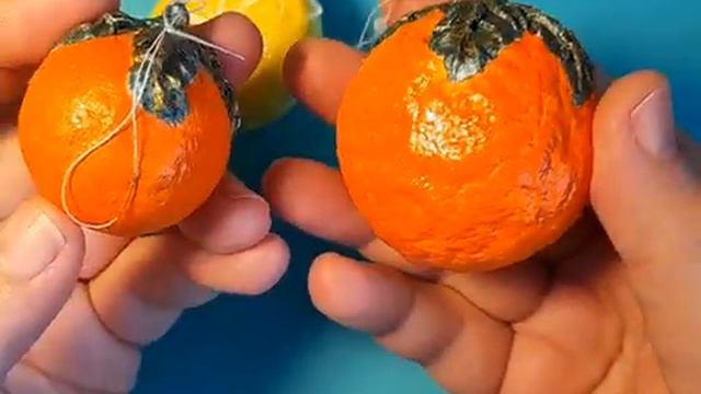 Ватные игрушки КуклАтель. Имитация стеклянных шариков - лимон и апельсин. Вариант 2.
