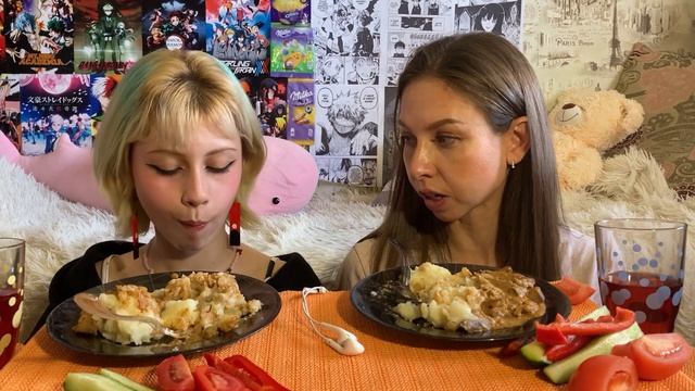 МУКБАНГ С БЕФСТРОГАНОВ ИЗ ПЕЧЕНИ/ ПЮРЕ И ?ОВОЩИ?/MUKBANG смотреть онлайн
