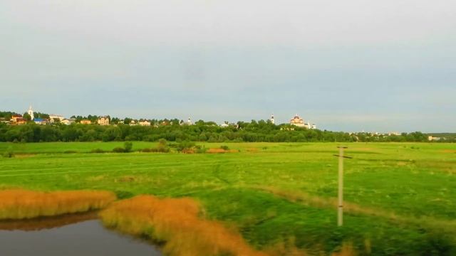 Вид из окна поезда - Река Тёша и храмы Арзамаса (г.Арзамас, Нижегородская обл.)