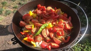 Хашлама по-армянски с пивом в казане на костре