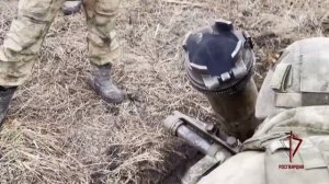 Сотрудники спецподразделения Росгвардии работают с кочующего миномёта в ЛНР.