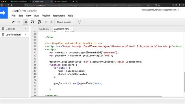 Google Sheets - Userform