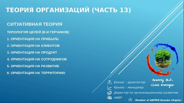 Теория организаций: Ситуативная теория - Типология стратегических целей (Часть 13) смотреть онлайн