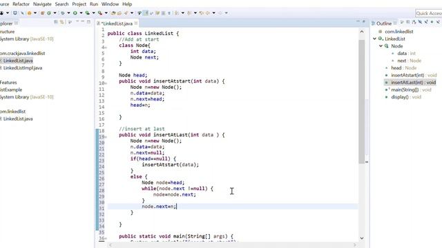 LinkedList Implementation in Java:Insert Node at the last of the List #Javadatastructure#LinkedList