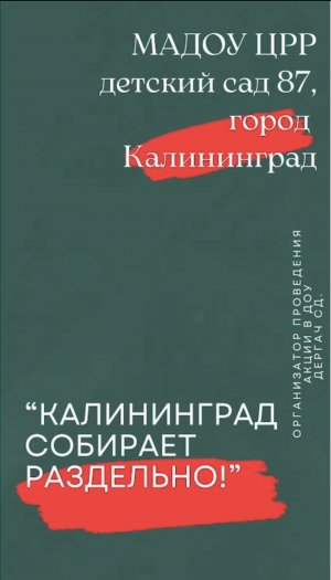 «Калининград собирает раздельно». Отчет МАДОУ ЦРР дс 87, Калининград. Дергач С.Д.