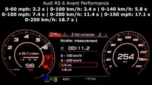 Audi RS6 Performance 630 HP acceleration 0-60 mph 0-100-200-250-300 km/h top max speed GPS drag tim