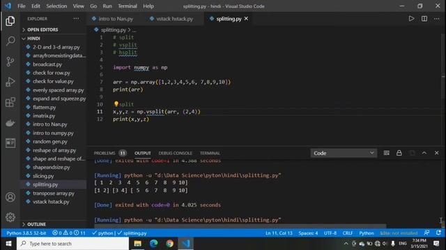 split | vsplit | hsplit in numpy arrays | data science tutorial in hindi | numpy tutorial hindi