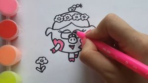 Рисуем Нюшу из Смешариков. Как нарисовать Нюшу. Видео картинка раскраска для детей и малышей.