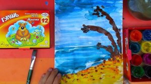 Рисуем Море и Пляж красками - урок рисованя для детей