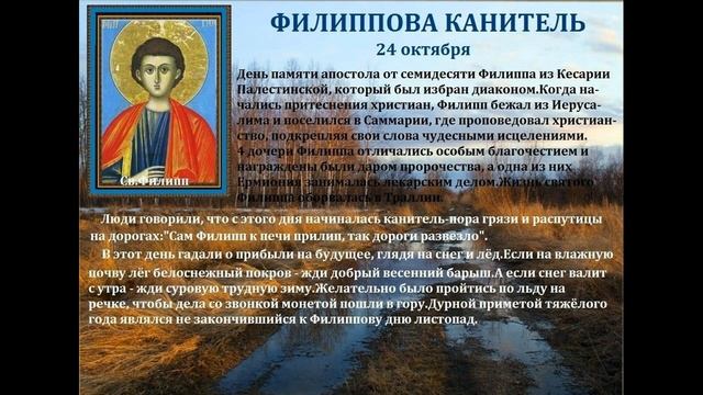 А  сегодня  у  НАС...  24 октября в народе называли Филиппов день или "ФИЛИППОВА  КАНИТЕЛЬ"