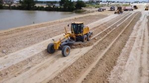 The Best Activities Team Motor Grader Working Grading Dirt And Road Roller Compaction New Road