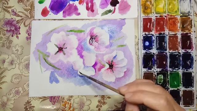 Веточка сакуры акварелью. смотреть онлайн