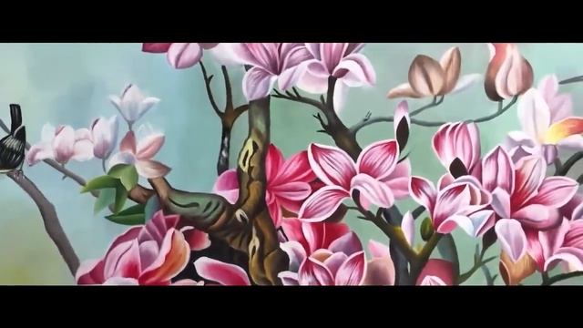 Картина маслом на холсте с цветами Магнолия смотреть онлайн