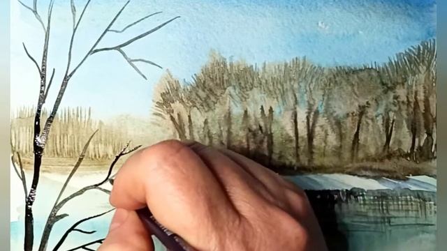 Ранняя весна на реке. Акварельный этюд.