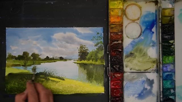 How to paint cloudy sky in watercolor смотреть онлайн