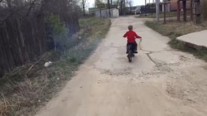 Детский мотоцикл, первый выезд