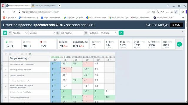 Результаты продвижения сайта. Проект specodezhda37.ru смотреть онлайн